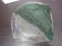 【未使用】 角皿 クリア グリーン 大皿 ガラスプレート スクエア 23×23cm 【A0702】_画像5