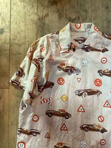 50年代 ビンテージ★Unknown 総柄 オールプリント ピーターパン 半袖シャツ Peter-Pan Shirts ヴィンテージプルオーバーシャツ車プリント 