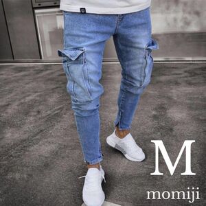 M 夏 新品 カーゴパンツ メンズ スキニーデニム ダメージデニム ストレッチ スキニー デニムパンツ メンズジーンズ