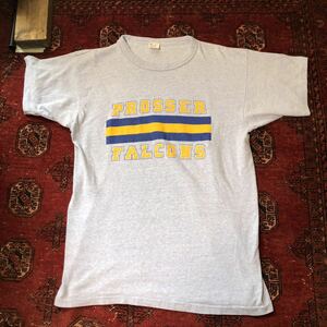 1980’s champion 霜降りブルーグレーボディー large Tシャツ 3段ラバープリント 88/12 チャンピオン 60s ヴィンテージ 80s 90s