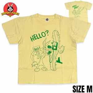 稀少■ LOONEY TUNES (ルーニーテューンズ) コヨーテ ロードランナー リバーシブル プリント 半袖 Tシャツ M ベージュ アメカジ 古着