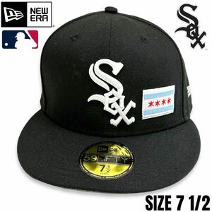 希少■NEW ERA (ニューエラ) MLB Chicago White Sox (シカゴ ホワイトソックス) 国旗 ピザ 刺繍 59FIFTY キャップ 黒 7 1/2 (59.6㎝)