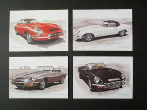  Jaguar E type postcard 4 pieces set JAGUAR E-TYPE