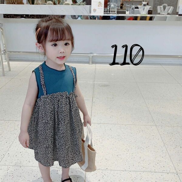 海外子供服 レオパード ワンピース ブルー 110 女の子 韓国
