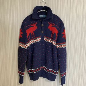 【超希少】POLO Ralph Lauren ノルディック柄 バーズアイ ニット　ハーフ　ボタン