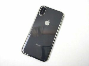 iPhone X用 クリアケース ソフトカバー TPU 透明 電解メタル 電着 高品質 シルバー