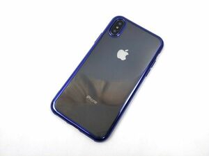 iPhone X用 クリアケース ソフトカバー TPU 透明 電解メタル 電着 高品質 ブルー