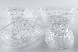 【和物】『 プレスガラス ガラス楕円皿 4客 15975 』ガラス工芸 料亭 日本料理 懐石 会席 和食器 うつわ 器