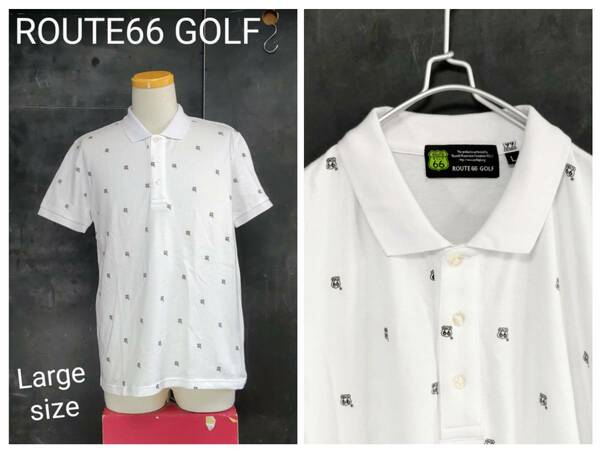 ★送料無料★ ROUTE66 GOLF ポロシャツ ルート66 ゴルフウェア ホワイト ロゴ 総柄 Large