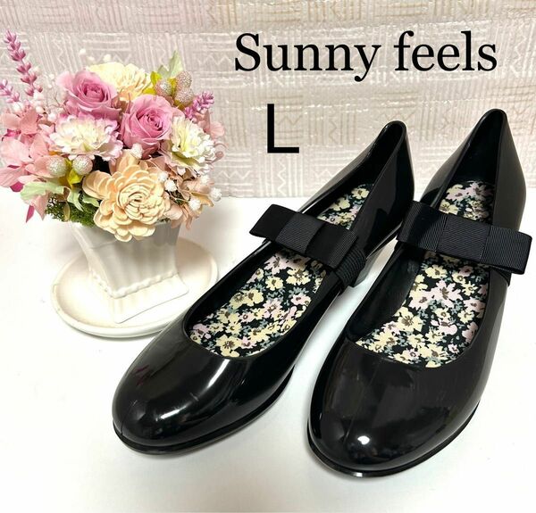 Sunny feels サニーフィールズ リボンバンド付き レインパンプス レインシューズ Lサイズ