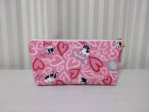  hand made * pen case * inset attaching * French bru dog & Heart pattern * pink 