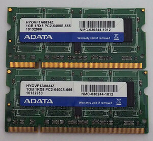 * MEM PC2 6400S 1GB×2 sheets =2GB ADATA for laptop *