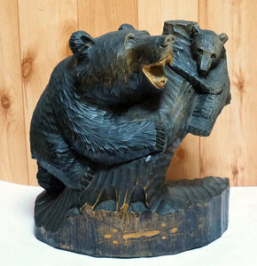 ●　木彫りの熊　熊の置物　昭和　親子熊　高さ：約31cm　●