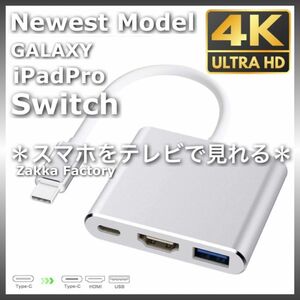 TypeC HDMI 変換アダプタ ケーブル スイッチ スマホ テレビ 接続 タイプC iPhone15Pro iPadPro対応