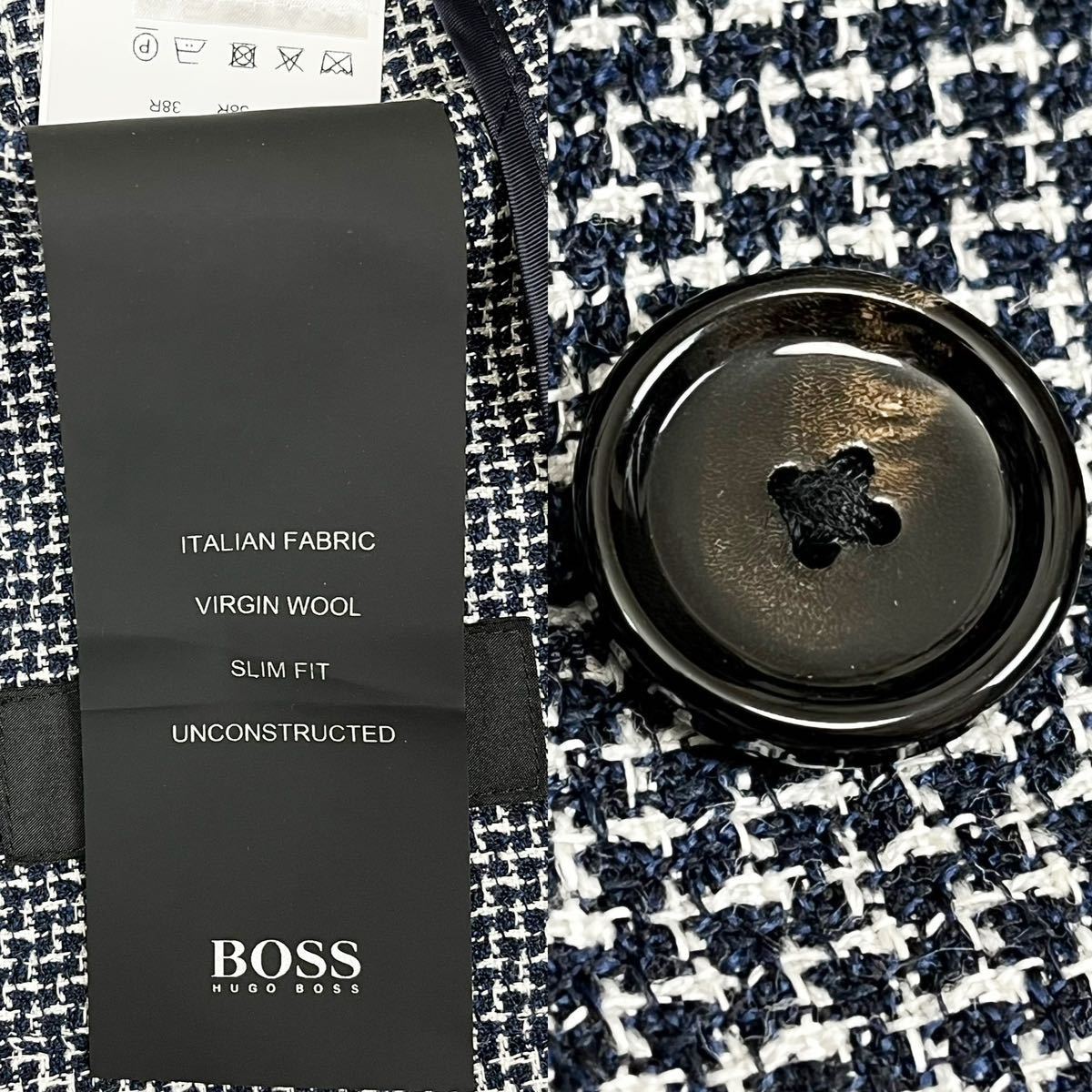 美品 ヒューゴボス リネン 麻 ネイビー SLIM FIT ITALIAN FABRIC 春夏