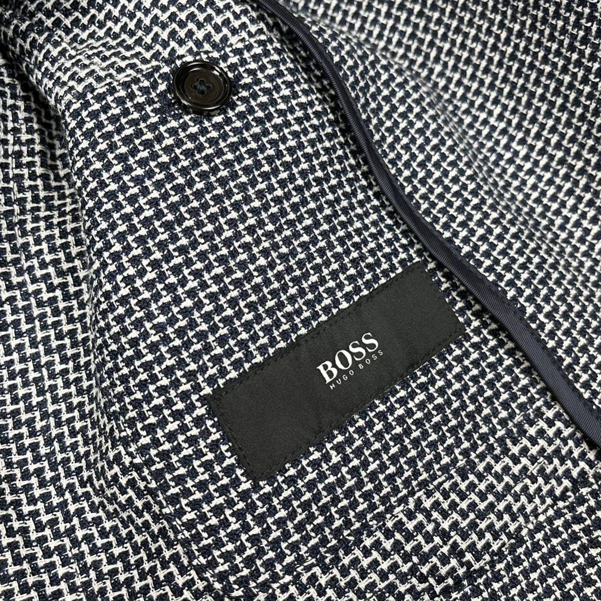 美品 ヒューゴボス リネン 麻 ネイビー SLIM FIT ITALIAN FABRIC 春夏