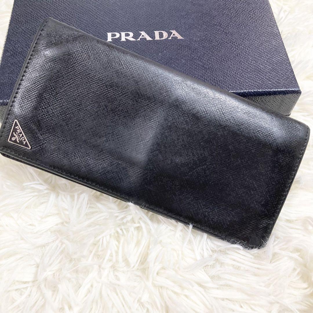 1円 □美品□ PRADA プラダ サフィアーノレザー 二つ折り 財布