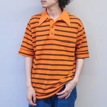 古着 70年代 半袖ポロシャツ ボーダー オレンジ ブラウン ビンテージ サイズ表記：L　gd81829 OT08_画像1