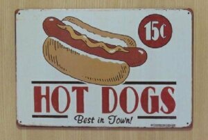 送料無料 ホットドッグ ダイナー 15セント 金属製 メタルサインプレート DINNER DRIVE-IN HOT DOG HOT ROD ホットロッド 看板 ブリキ