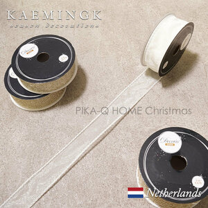  Christmas tree decoration ornament KAEMINGK white & Gold ribbon white sia-2.5cm×5m[440135]