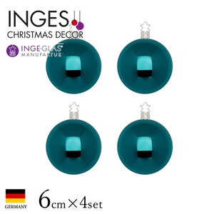 クリスマスツリー 飾り オーナメント ボール セット 北欧 INGE-GLAS MANUFAKTUR ダークエメラルドシャイニー 6cm 4個入［10201T070］