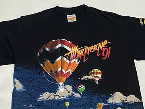 90's HAZELWOOD Albuquerque 気球プリントTシャツ USA製 Lサイズ ビンテージ古着 アルバカーキ バルーンフェスタ 90年代 80's 総柄