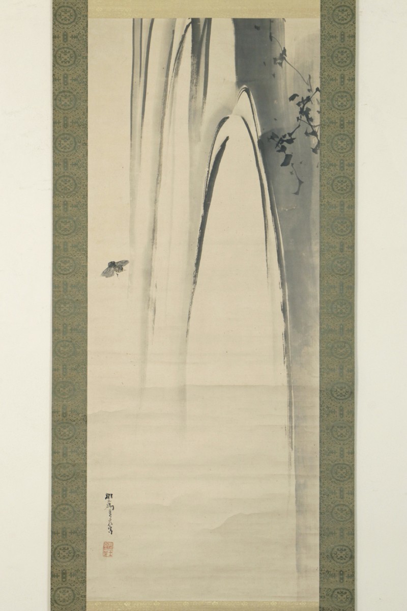 [Véritable peinture animale Edo] rouleau suspendu Kishira volant printemps cigale fin période Edo peintre Kishikoma école peinture, Ouvrages d'art, livre, parchemin suspendu