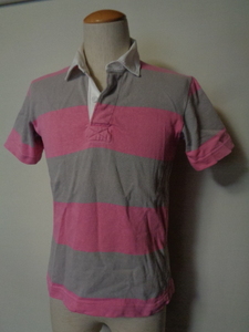 BARBARIAN bar ba Lien Rugger shirt Canada made lady's pink / white border short sleeves cotton 