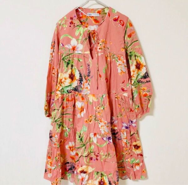 ZARA 花柄ティアードロングワンピース
