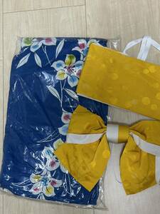  yukata blue color obi yellow color floral print 