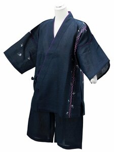 紳士用 甚平 しじら織り 刺繍入り 紺色 LLサイズ　js-21