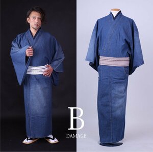 ■紳士 着物■ MEGURU プロデュース 和遊楽 デニム着物 お仕立て上がり 単品 LLサイズ deni-17（Bダメージ）　【メンズ 男性用】