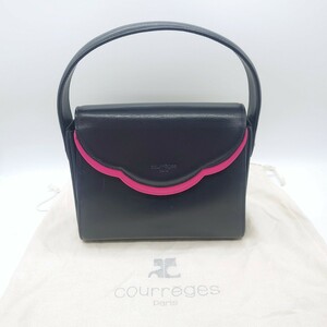 courreges Courreges leather lady's handbag one steering wheel navy pink brand Logo Old Vintage tp-23x771