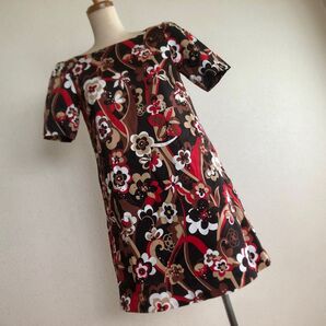 クレイサス/プッチ風柄/パフスリーブ/ワンピース/ 花柄/Mサイズ/オリジナルプリント