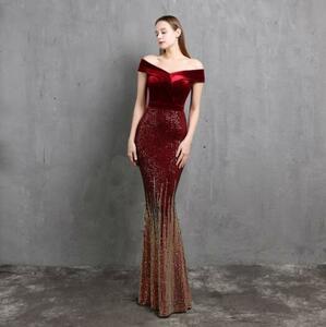 SALE fine quality lady's dress musical performance . presentation two next . party V neck wedding stage photographing Event maxi long dress wine S size 