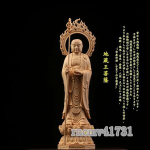 「81SHOP」地蔵菩薩像★一刀彫 天然木檜材 木彫り 仏像 地蔵菩薩 地蔵尊 仏教工芸品