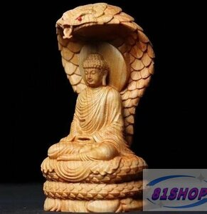 「81SHOP」仏教美術 精密彫刻 鎮宅辟邪 仏像 手彫り 木彫仏像 崖柏木 蛇仏立像★高さ約12cm