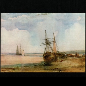 絵葉書 美術展 「英国風景画展：ターナー/コンスタブルとその周辺 1970年～1971年」 1枚 船の見える海岸風景 ボニントン 絵画 ポストカード