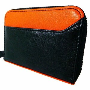 送料無料 カードケース ミニ財布 ブラックオレンジ 大容量 スキミング防止 本革 定形外郵便