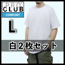 新品未使用 プロクラブ 5.8oz コンフォート 無地 半袖 Tシャツ 白 2枚セット L サイズ PROCLUB COMFORT クルーネック_画像1