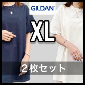 新品未使用 ギルダン 6oz ウルトラコットン 無地半袖Tシャツ ブラック ナチュラル 2枚セット XLサイズ ユニセックス GILDAN