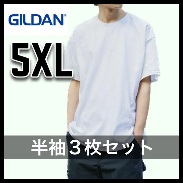 新品未使用 ギルダン 6oz ウルトラコットン 無地半袖Tシャツ 白 ホワイト 3枚セット 5XL サイズ ユニセックス GILDAN