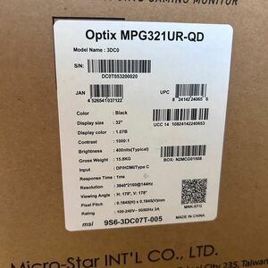 匿名配送　未開封MSI Optix MPG321UR-QD ゲーミングモニター IPSパネル 4K UHD/32インチ/PS5対応