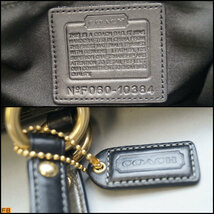 yj88-COACH コーチ ハンドバッグ F060-10384 シグネチャー ブラック キャンバス トート レザー レディース_画像8