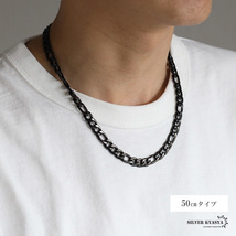 ブラック 8.5mm フィガロネックレス ステンレス 喜平ネックレス ごつめ チェーンネックレス 男性 メンズ (55cm)_画像6
