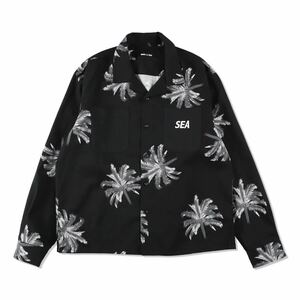 【新品未使用】 23SS 新品 WIND AND SEA ウィンダンシー PALM TREE OPEN COLLAR SHIRT シャツ 長袖 BLACK S ブラック 黒色 パームツリー