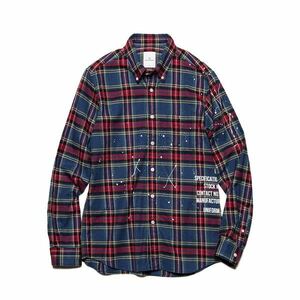 【良品】 uniform experiment UE ユニフォームエクスペリメント SOPHNET ソフ FLANNEL CHECK DRIPPING B.D SHIRT チェックシャツ 長袖