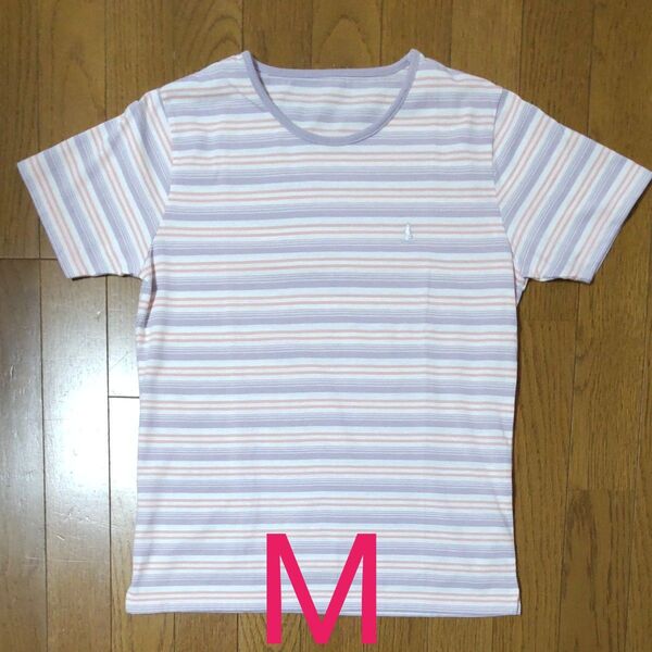 半袖Tシャツ M ボーダー柄 ピンク薄紫