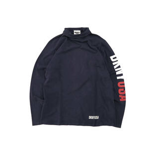 ビンテージ 90s～ dkny jeans 袖 プリント モックネック tシャツ USA製 長袖 ロンT ダナキャラン アメリカ navy 紺 スポーツ ニューヨーク