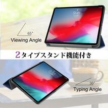 iPad 10.9インチ Air4/Air5用 PUレザー 三つ折り スマート ケース スタンド オートスリープ機能 ブルー_画像5